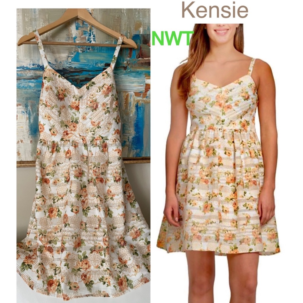 NWT KENSIE yellow orange citrus floral vacation holiday sundress 4/6/12